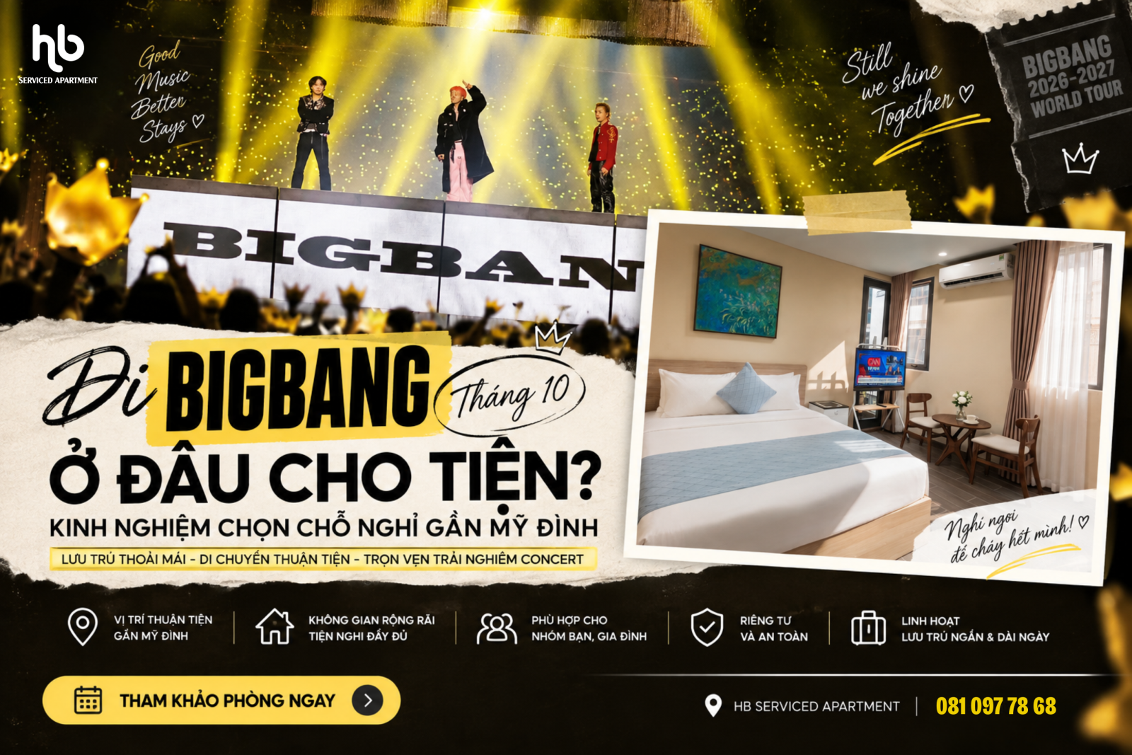 Đi concert BIGBANG tháng 10, ở đâu cho tiện? Kinh nghiệm chọn chỗ nghỉ gần Mỹ Đinh