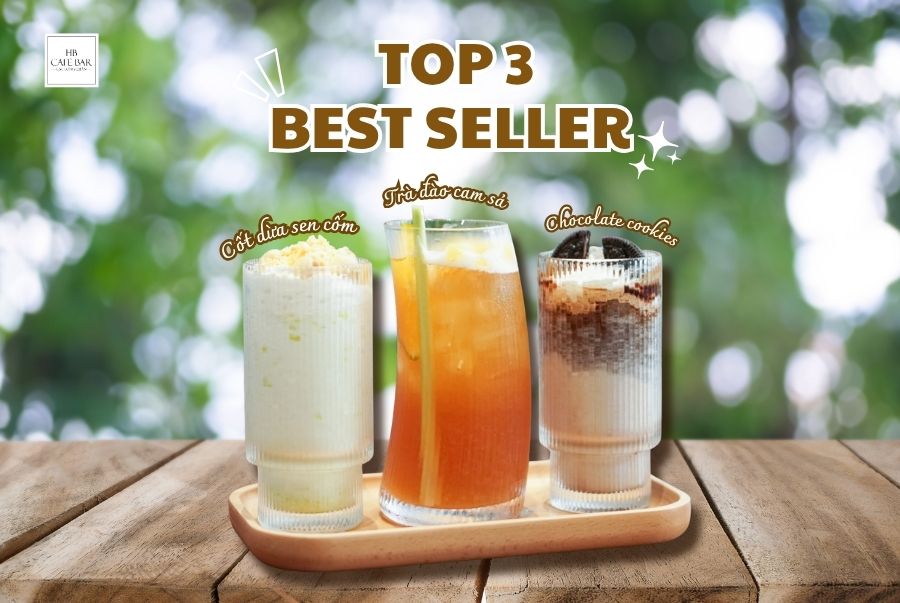 Khám phá 3 đồ uống best-seller tại HB Café Bar Hồ Tây – Cốt dừa sen cốm, trà đào cam sả và chocolate cookies đá xay, ngon và thanh mát!